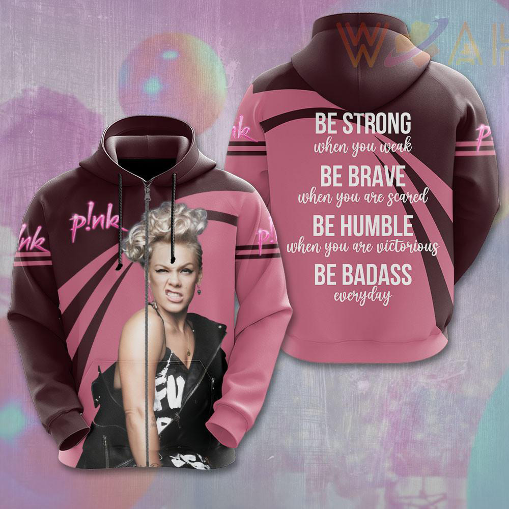 Pink Zip up Hoodie WOAHTEE0124XF