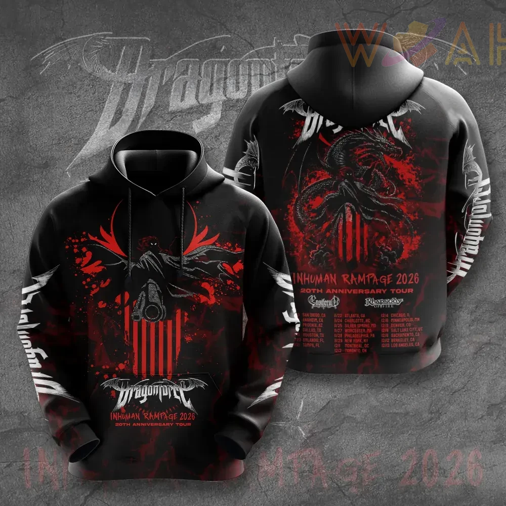 DragonForce Inhuman Rampage 3D Black Red Hoodie