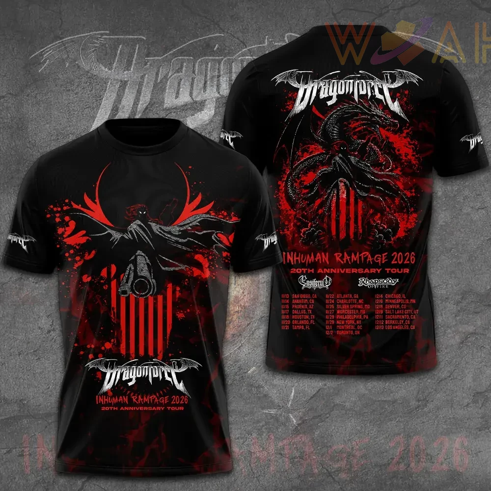 DragonForce Inhuman Rampage 3D Black Red T shirt