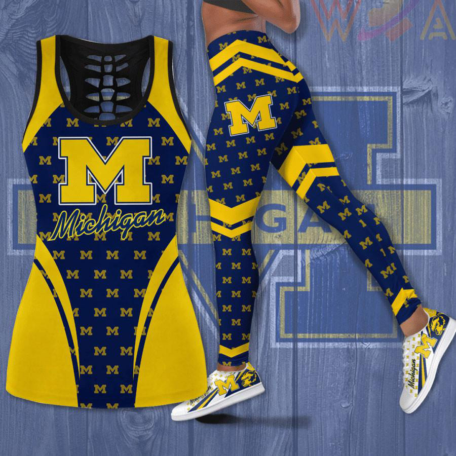 Michigan Wolverines Hollow Tank Top Leggings 01