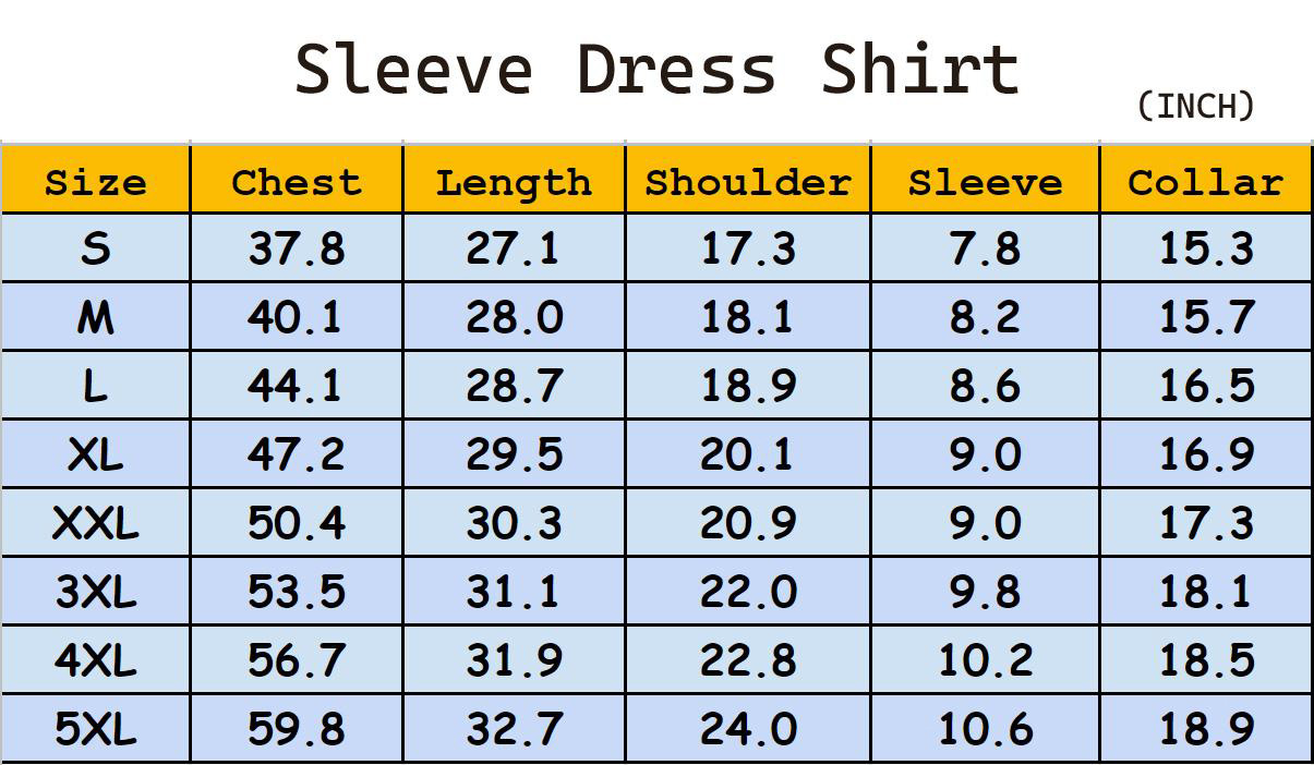 Sleeve Dress Shirt Sizechart