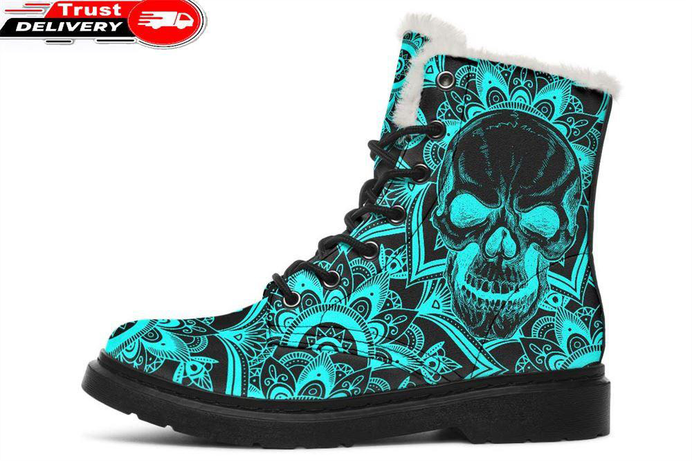 aqua mandala faux fur leather boots