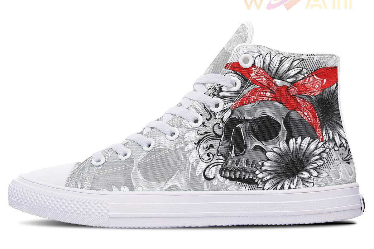 bandana skull daisy flowers high top canvas shoes