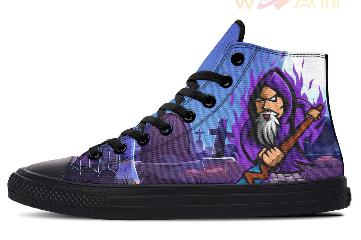 blue night in graveyard wizard high top canvas shoes
