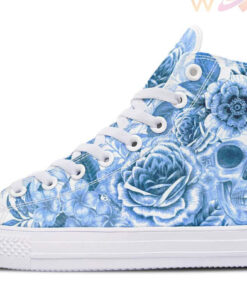 blue roses skull high top canvas shoes