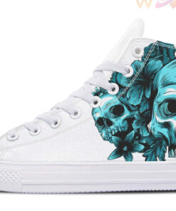 blue skulls with flowers high top canvas shoes