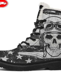 brush usa flag faux fur leather boots