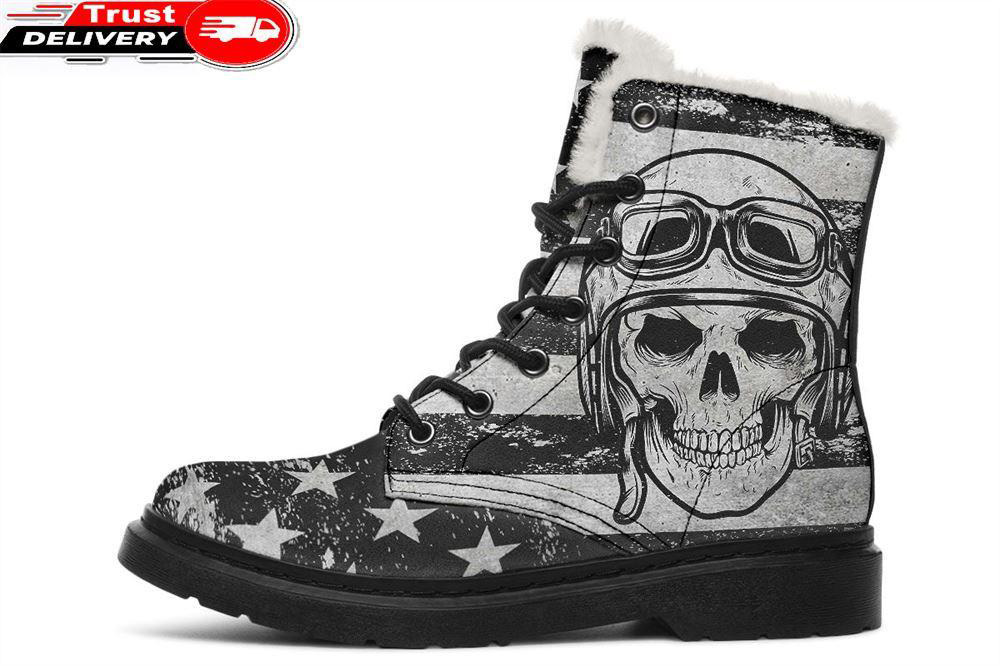 brush usa flag faux fur leather boots