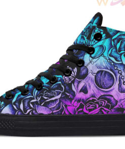 butterfly and roses skeleton high top canvas shoes
