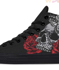 butterfly red rose and skull high top canvas shoes