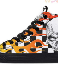 checker skull flames high top canvas shoes