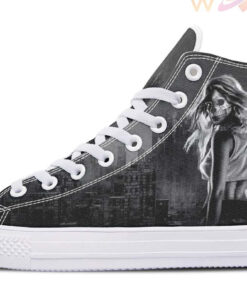 city woman and skull high top canvas shoes