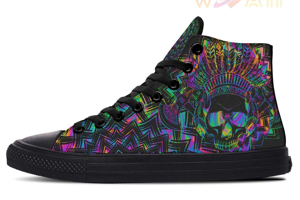 color explosion native american skull high top canvas shoes