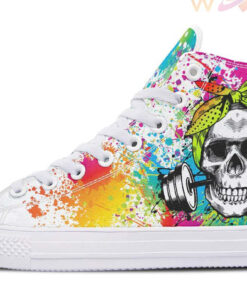 color explosion skull dumbbell high top canvas shoes