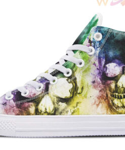 colorful flaming skull high top canvas shoes