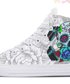 colorful skull and barbell high top canvas shoes