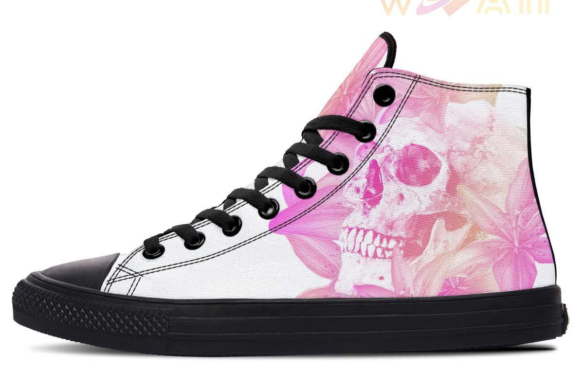colorful skull and lily flower high top canvas shoes