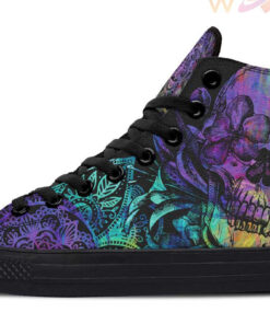 colorful skull and lily high top canvas shoes
