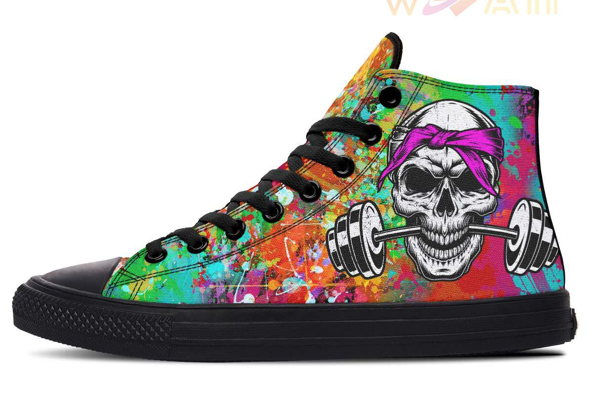 colorful skull barbell bandana high top canvas shoes