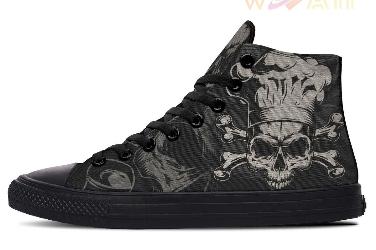crossbones skull chef high top canvas shoes