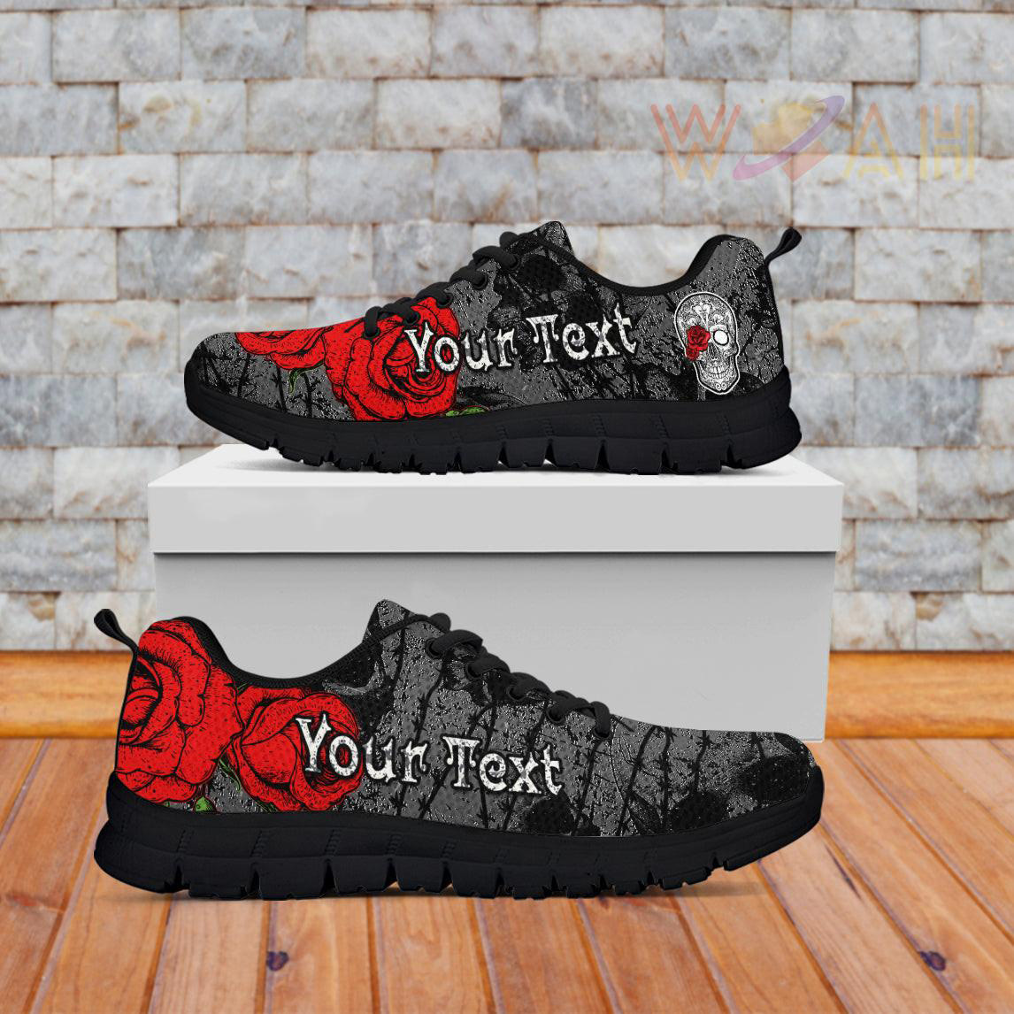 custom personalised skull with rose sneakers version black grunge lt13