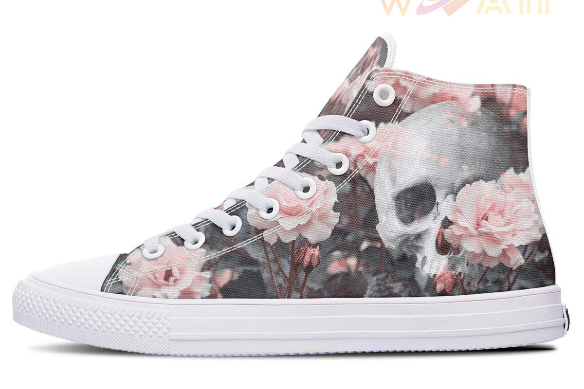 cuty pink roses skull high top canvas shoes