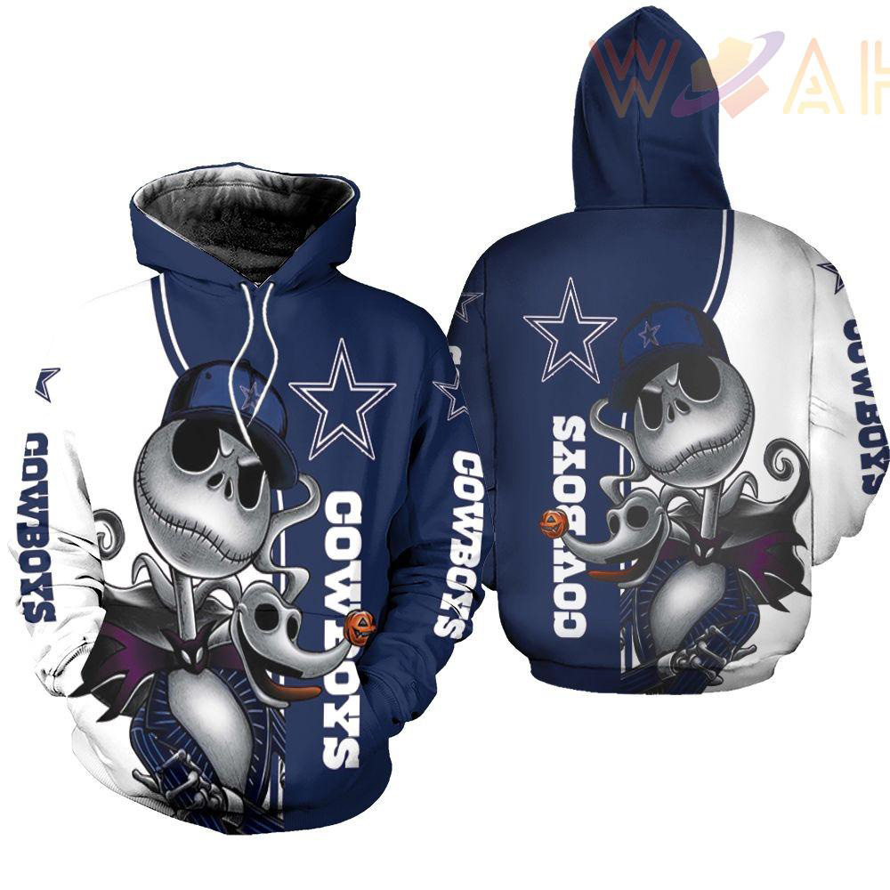 dallas cowboys jack skellington and zero 3d hoodie
