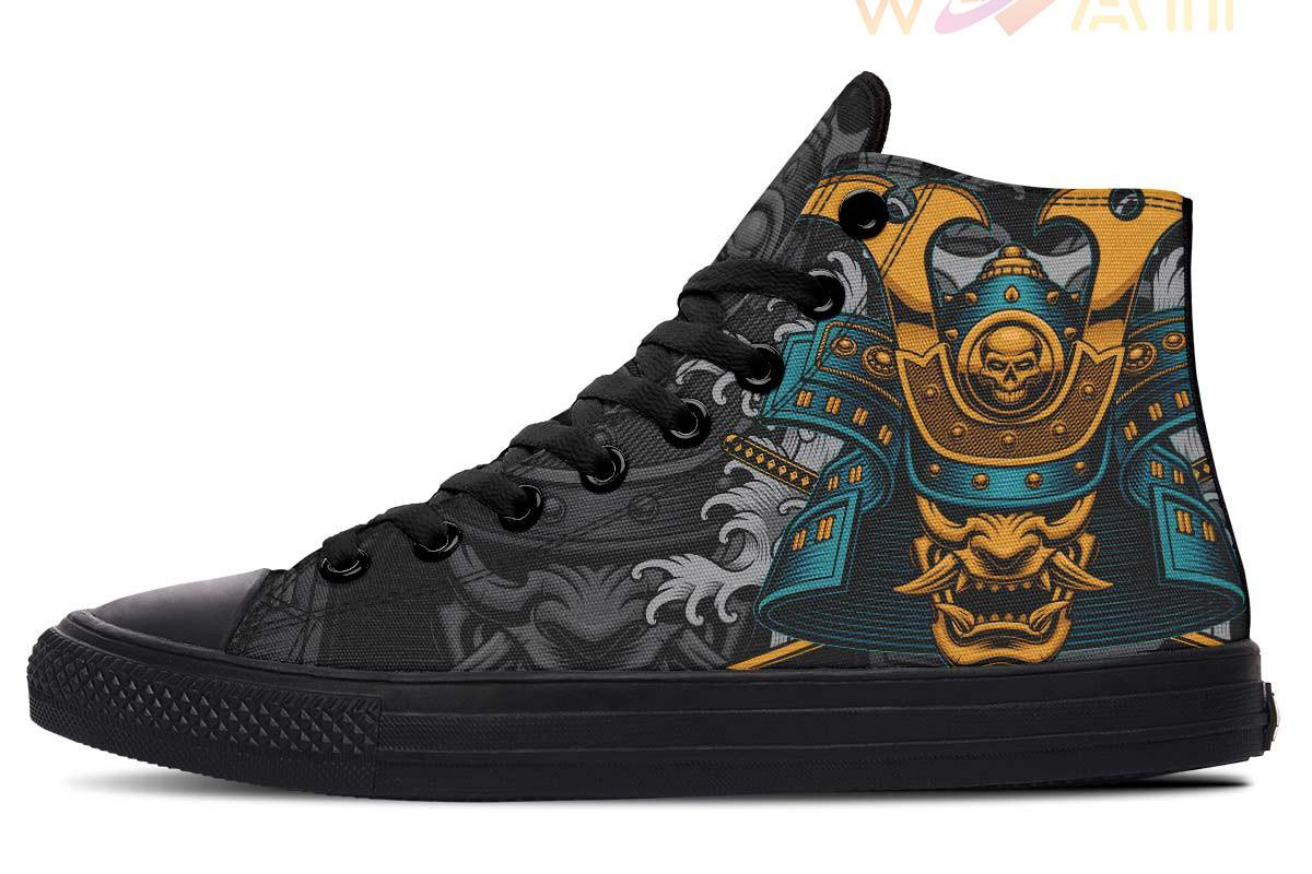 dangerous japanese warrior high top canvas shoes