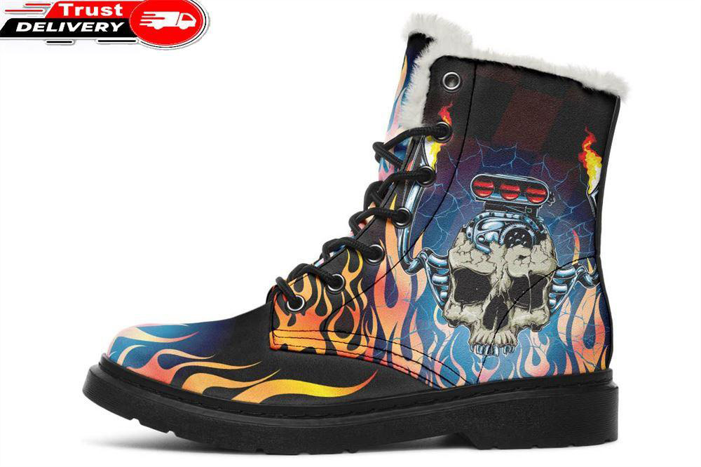 dragster engine faux fur leather boots