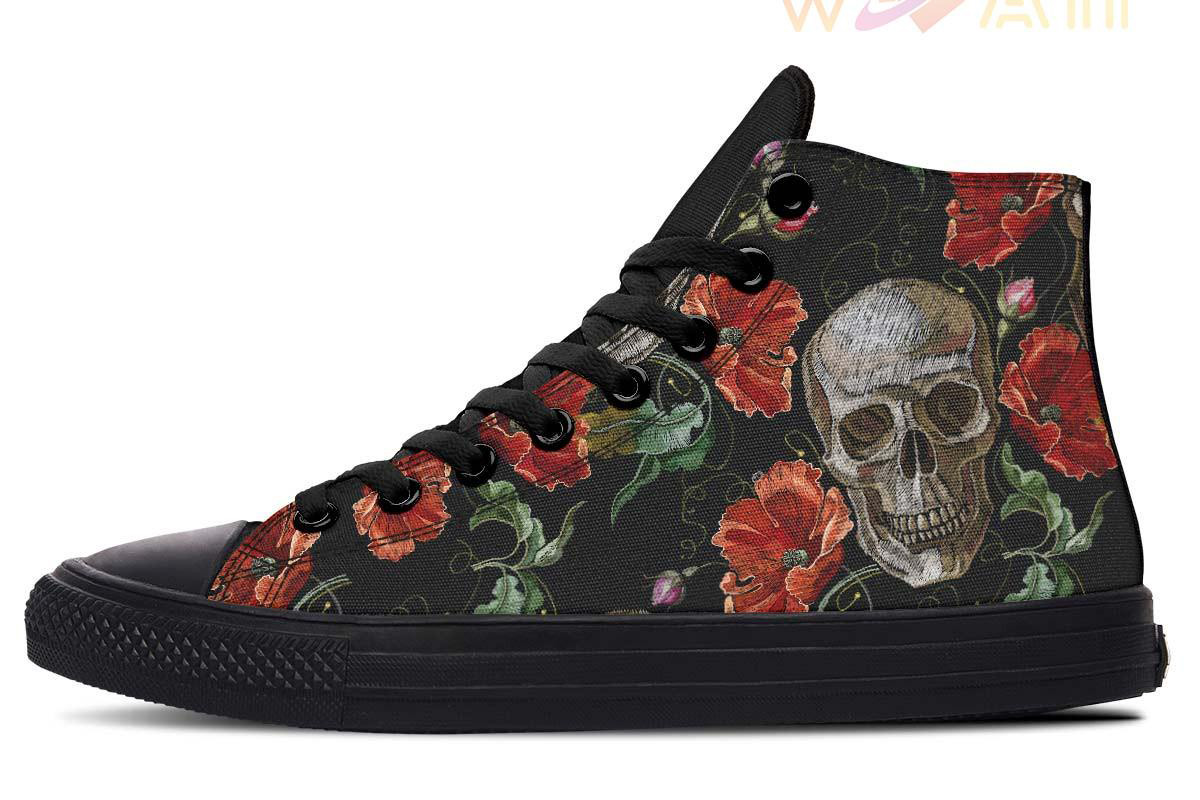 embroidery skull pattern high top canvas shoes