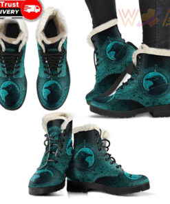 faux fur leather boots ethnic odin raven cyan a31