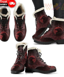 faux fur leather boots ethnic odin raven red a31