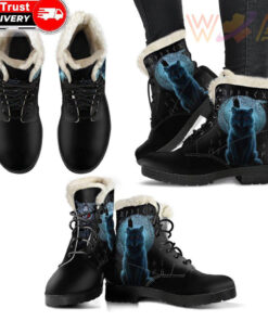 faux fur leather boots fenrir viking wolf and moon a31