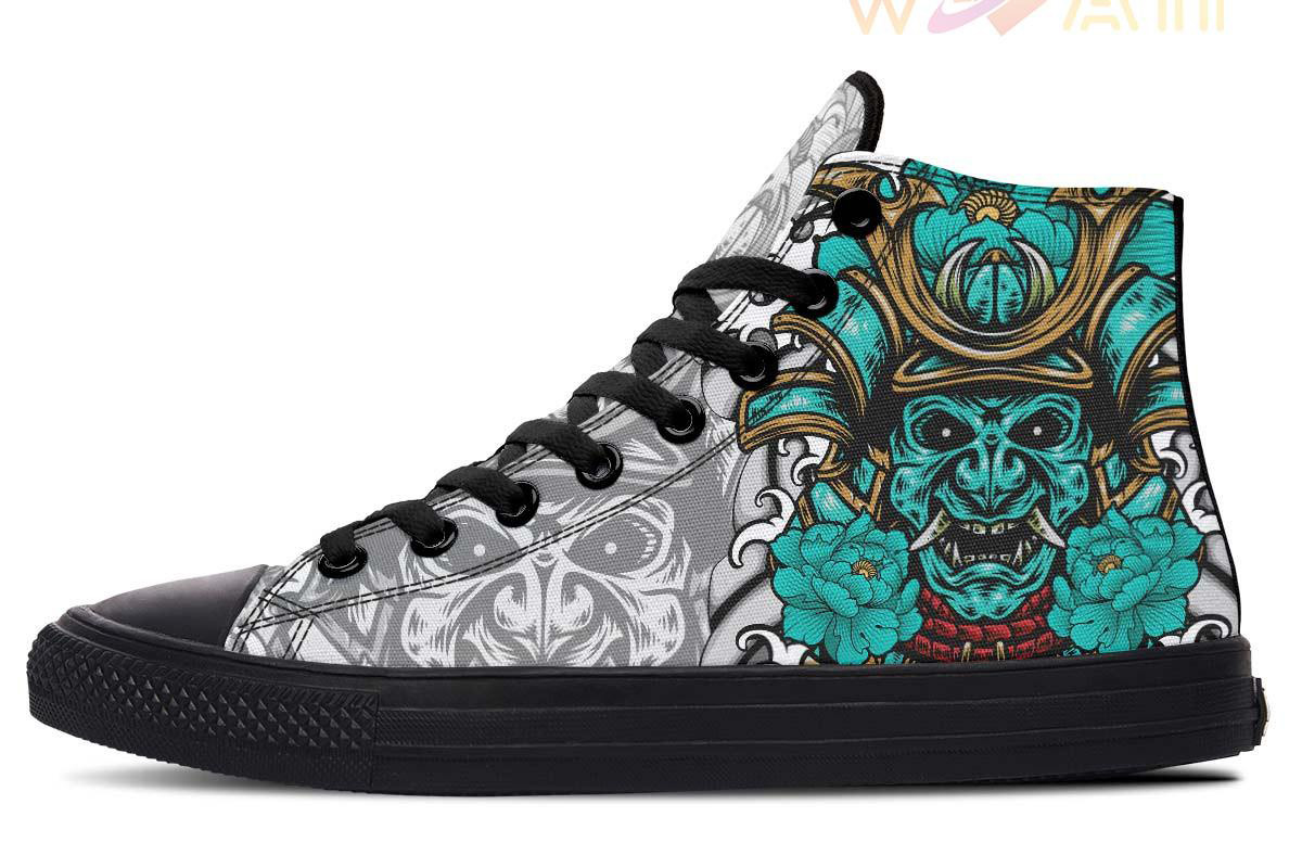feared turquoise japanese warrior high top canvas shoes