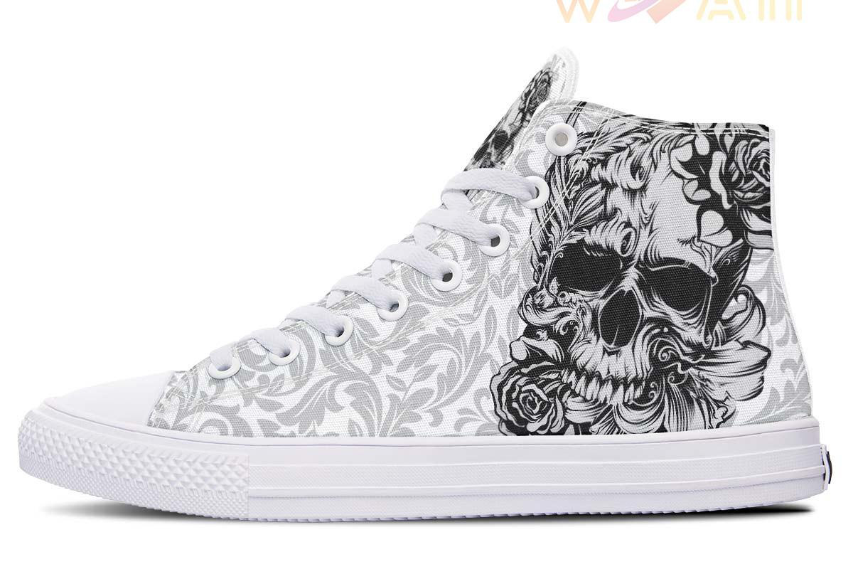 fine skull art high top canvas shoes