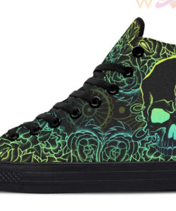flashy green and yellow skull high top canvas shoes