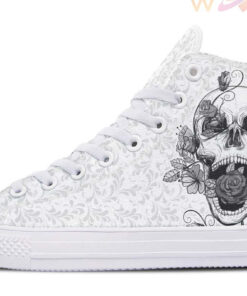 flower crane skull high top canvas shoes