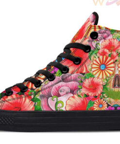 flower face skull high top canvas shoes