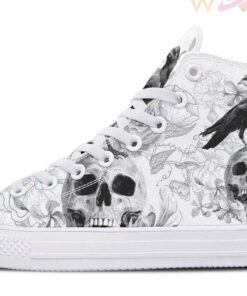 flowers skull raven high top canvas shoes