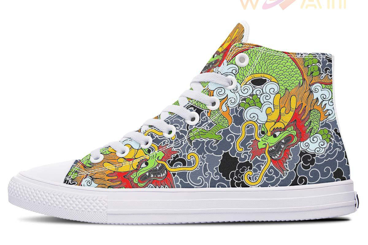 funky japanese dragon high top canvas shoes