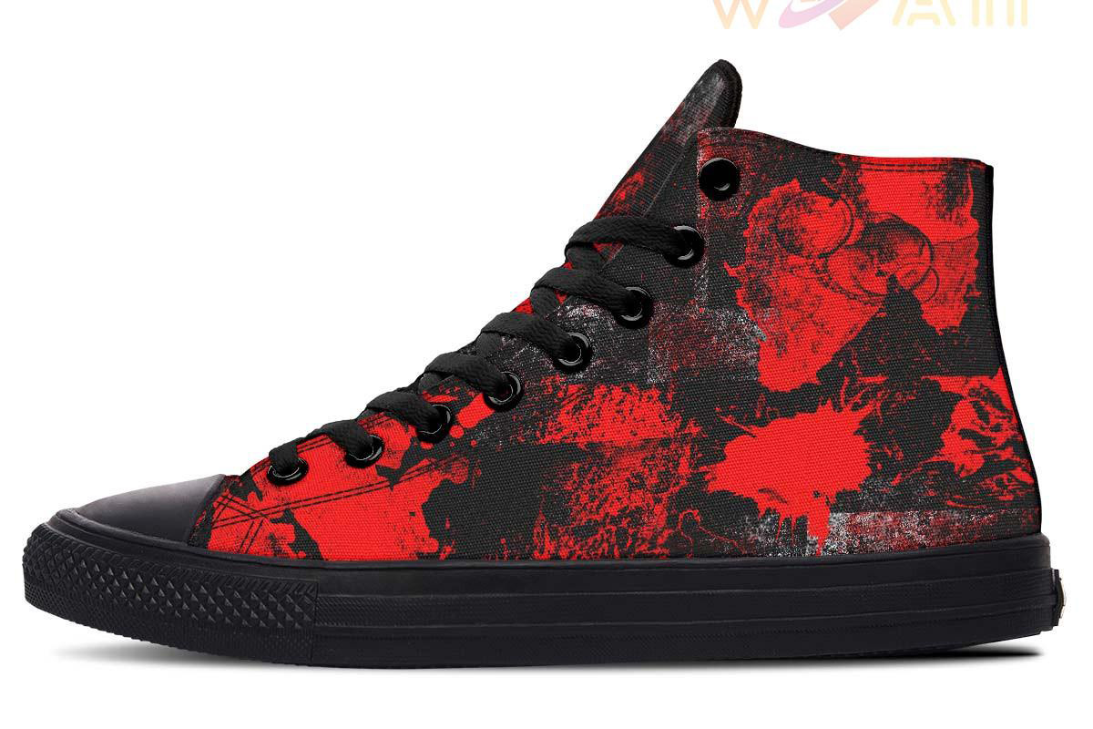 funky red painting high top canvas shoes