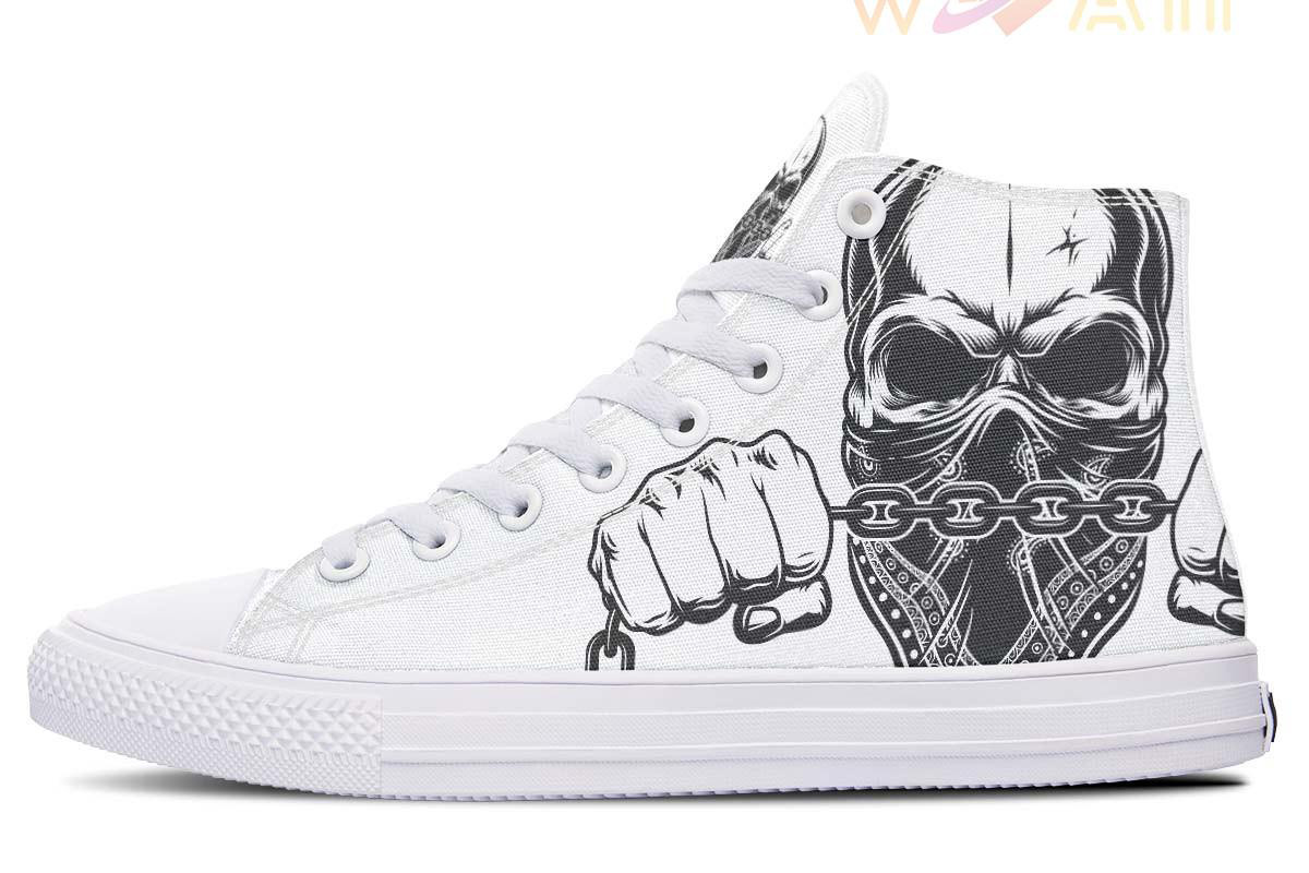gansta skull and chain high top canvas shoes
