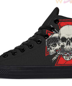 gansta skull red maltese cross high top canvas shoes