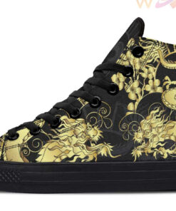 gold flowers gold dragon high top canvas shoes