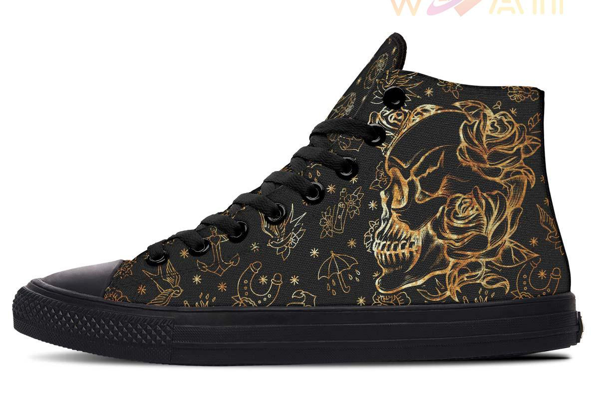 gold skull mandala high top canvas shoes