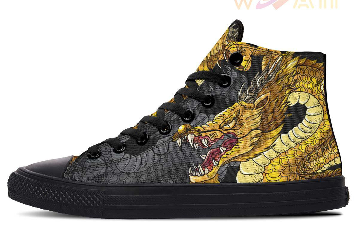 golden japanese dragon high top canvas shoes