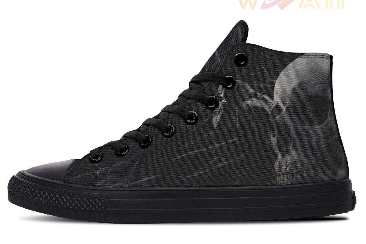 gothic skull and raven high top canvas shoes