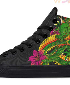 green dragon and flowers high top canvas shoes