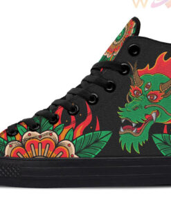 green dragon red flames high top canvas shoes