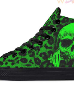 green leopard skull high top canvas shoes